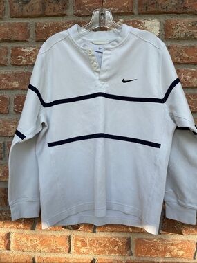 Nike Men’s White Long-Sleeve Henley with Navy Stripes